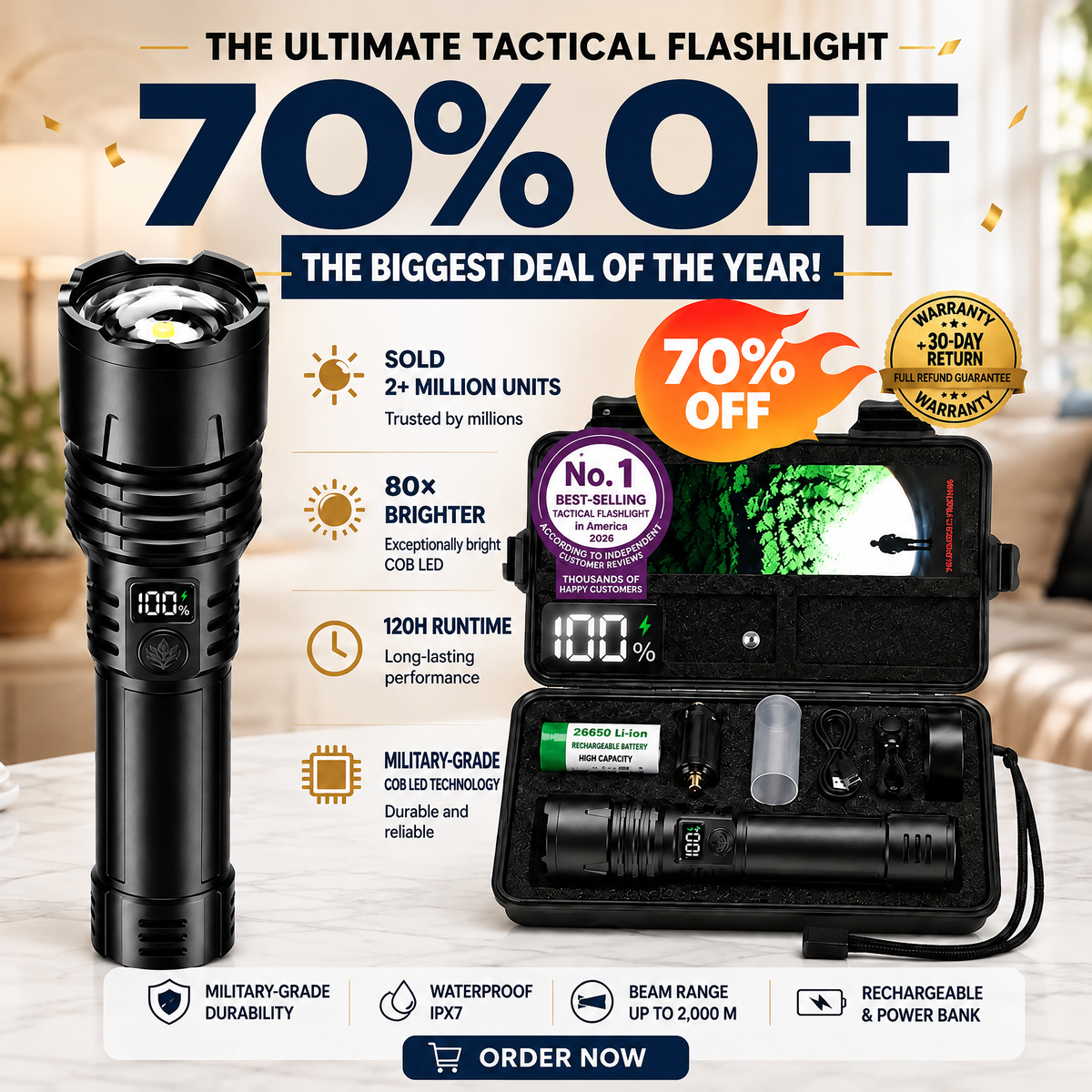 Tactical survival flashlight product offer