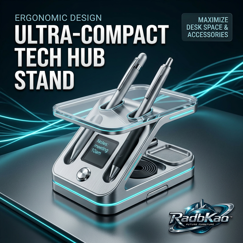 RadbKao™ Smart Tech Hub Stand & Desk Organizer - Futuristic Desktop Station with Digital Memo Screen, Dual Pen Holder, LED Ambient Lighting & Space-Saving Ergonomic Organizer for Home Office