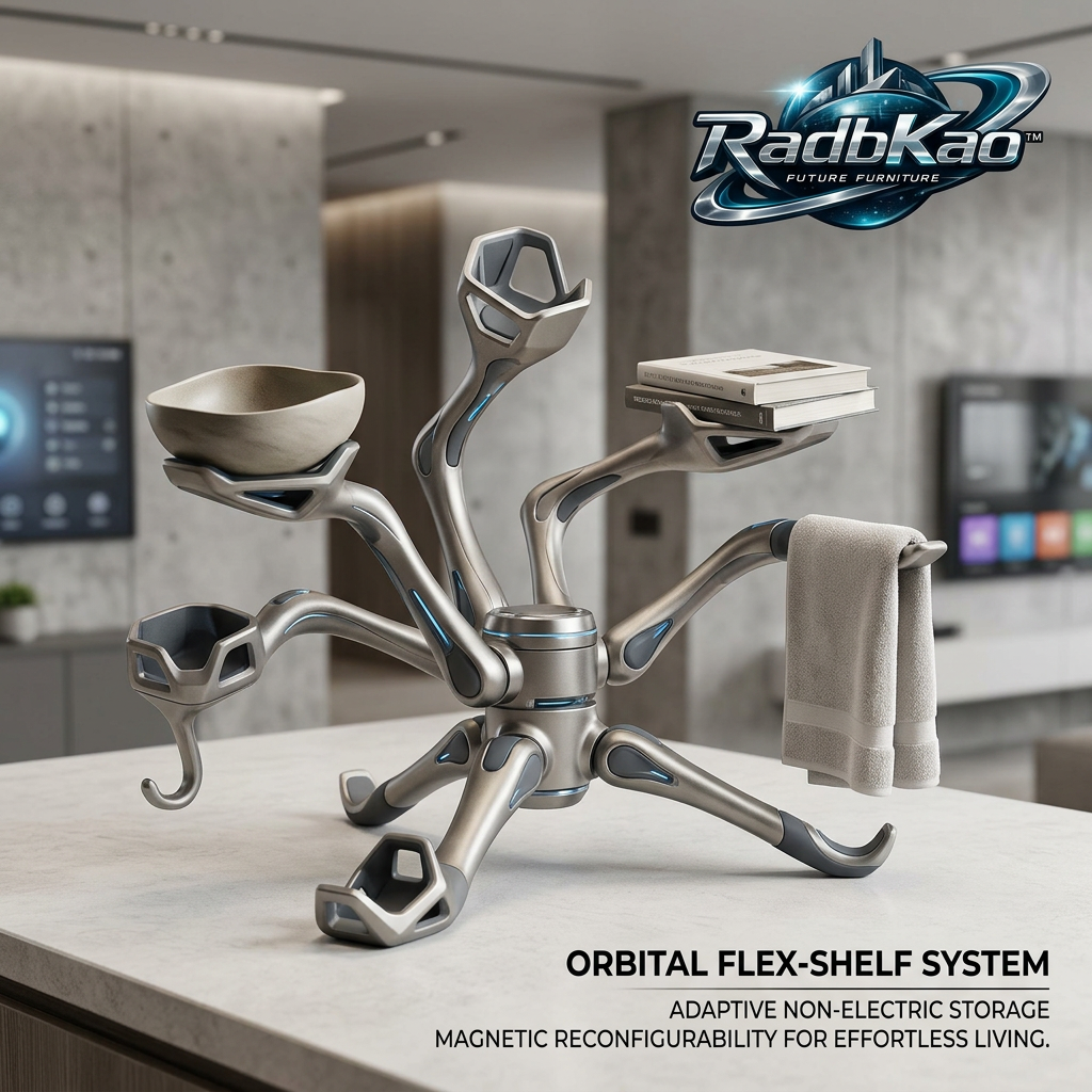 RadbKao™ Modular Magnetic Countertop Organizer - Orbital Flex-Shelf System, Adjustable Multi-Arm Desk Storage Rack, Futuristic Space-Saving Display Stand for Kitchen, Living Room & Office