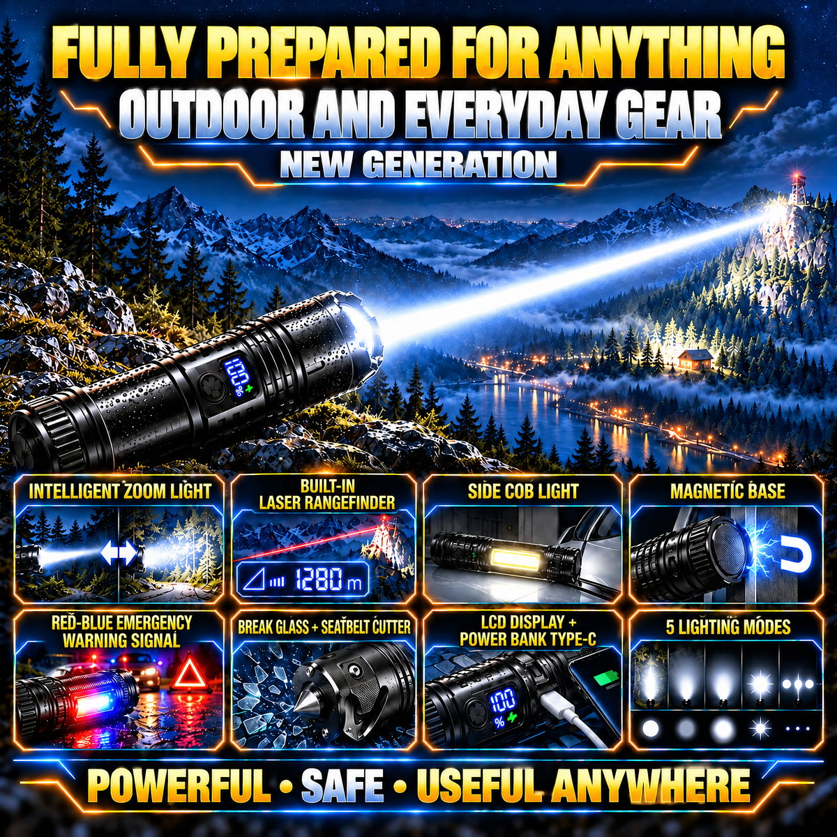 Tactical flashlight with outdoor and emergency features